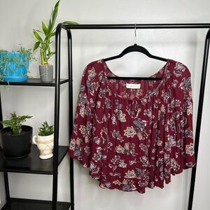 Abercrombie & Fitch Floral Front-tie Bell Sleeve Blouse with Ruffles